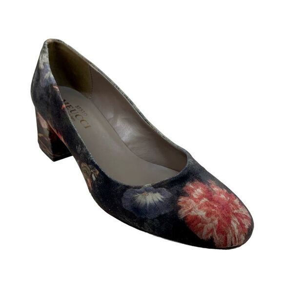 🔵Sesto Meucci Mietta Floral Velvet Multicolor Block Heel Pumps Heels 6.5 Gray - Picture 1 of 10